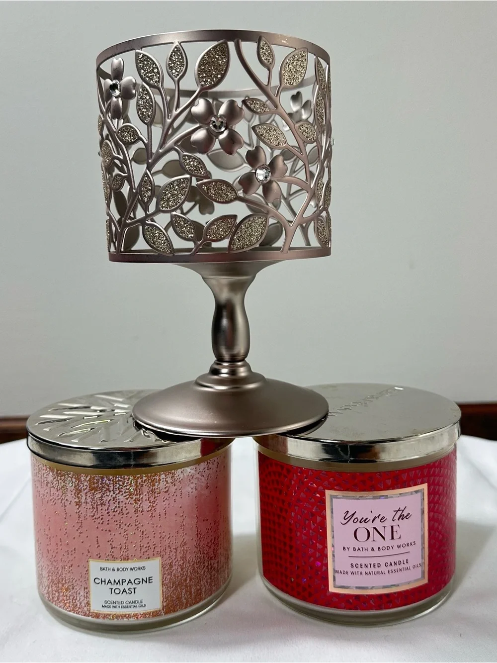 B.B Works Set Of 2 Candles You’re the One, Champagne Toast and 1 Candle Holder